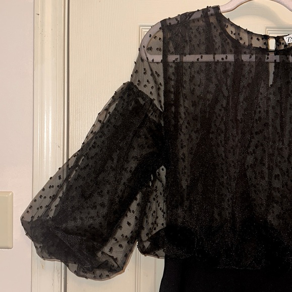 Zara Sheer Black Polka Dot Puff Sleeve Dress.
Size M. - Picture 5 of 13